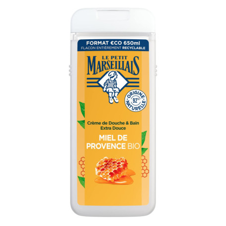Le Petit Marseillais - Crème de Douche & Bain Extra Douce Miel de Provence Bio (flacon de 650 ml) – Gel douche avec 92 % d'ingré