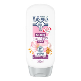 Le Petit Marseillais | Soin Express 1 Min Douceur & Éclat Amande & Lin Bio (flacon de 200 ml) – Après-shampooing pour cheveux lo