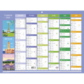 Exacompta - 34314E - Calendrier semestriel illustré Tourisme - 29,5 x 22 cm - Janvier à décembre 2026 - Visuel aléatoire