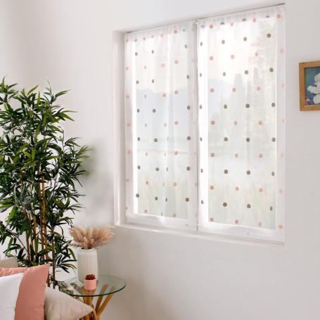 Enjoy Home – Paire de Vitrage Smarties – Motif Brodé - Passe Tringle- 100% Polyester – 60x120cm - Coloris Gris/Rose