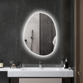 HOMCOM Miroir Salle de Bain 70 x 50 cm, Miroir Mural asymétrique, Miroir Salle de Bain avec éclairage LED - Interrupteur Tactile