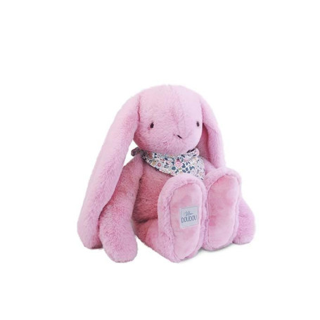 DOUDOU ET COMPAGNIE – Lapin Fleurette Grenadine 50 cm – Peluche Rose Très Douce – Doudou Bébé Naissance – Foulard Fleuri – Lavab
