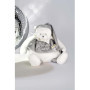 DOUDOU ET COMPAGNIE - Pantin d’Activités Ours ARGENT 25 Ans - Doudou Bébé avec Anneau et Tissus Sensoriels - Garantie Doudou Per