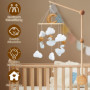 Carillon mobile en forme de cygne blanc, couronné, cygne blanc, nuages, étoiles, lit de bébé, mobile en bois avec boules en feut