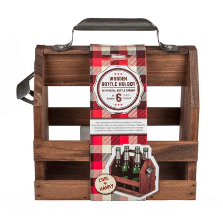 Porte-Bouteille en Bois pour 6 Bouteilles de 33cl avec Ouvre-Bouteille en Métal