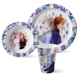 Frozen Set de petit-déjeuner 3 pièces en polypropylène avec assiette, bol et gobelet dans l'étui, violet
