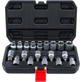 BGS Diy 95100 | Jeu d’embouts/de douilles | 12,5 mm (1/2") | profil en T (pour Torx) / Profil E | 19 pièces