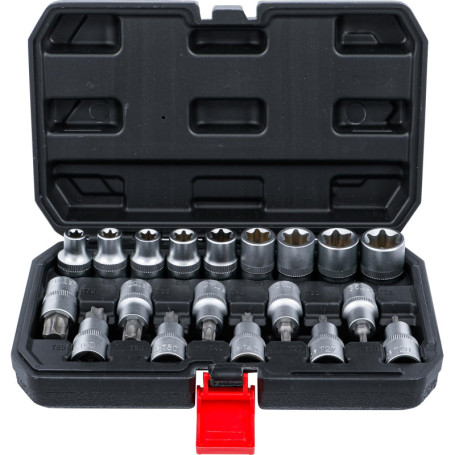 BGS Diy 95100 | Jeu d’embouts/de douilles | 12,5 mm (1/2") | profil en T (pour Torx) / Profil E | 19 pièces