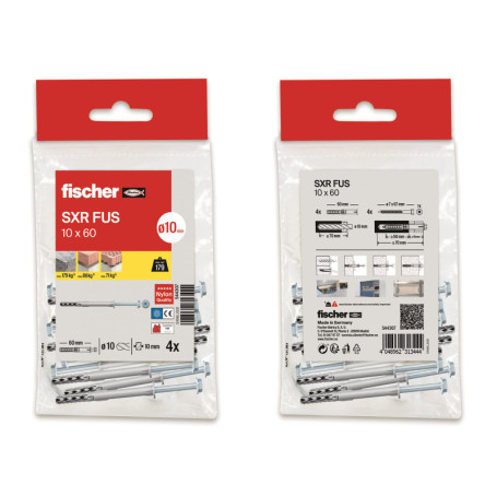 Fischer 544309 Sxr, 10 x 100/4 unités, multicolore