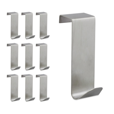 Relaxdays Patères, lot de 10, pour accrocher, Crochets à vêtements de porte et armoire, rainure de 2 cm, acier, argenté