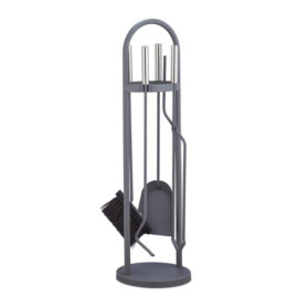 relaxdays 10028786 Ensemble serviteur de cheminée 5 pièces, Accessoire, Pelle, Balai, Pince, Support, Tisonnier, Gris