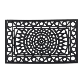 Relaxdays Paillasson Caoutchouc, 45x75 cm, antidérapant, résistant, extérieur, Tapis d’entrée, Ornements, Noir