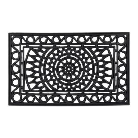 Relaxdays Paillasson Caoutchouc, 45x75 cm, antidérapant, résistant, extérieur, Tapis d’entrée, Ornements, Noir