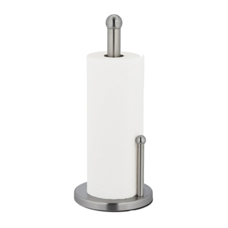 Relaxdays Support Non Fixe essuie-Tout, Acier Inoxydable, avec Barre d’arrêt, H x D : 35 x 15 cm, argenté