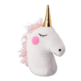 Relaxdays Butoir de Porte Licorne, Tissu et Sable, cale-Porte à Mettre au Sol, intérieur, 27 cm de Hauteur, Blanc/doré
