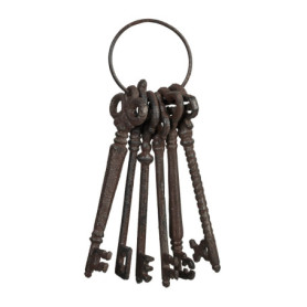 Relaxdays Trousseau de 6 clés décoratif pour Le Jardin, Design nostalgique/Vintage, en Fonte de Fer, Marron
