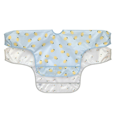 LÄSSIG Baby Set de bavoirs à manches longues (2 pcs.) à nouer Protection antichute/Long Sleeve Bib Happy Fruits Lemon