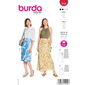 Burda style #5725 Patron de couture pour femme Jupes portefeuille avec cordons de serrage, taille et plis asymétriques Taille 36