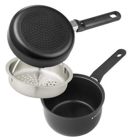 Navaris Petite Casserole Double - Petit Cuiseur Vapeur dans Casserole avec Poêle en Inox - Acier Inoxydable et Revêtement Cerami