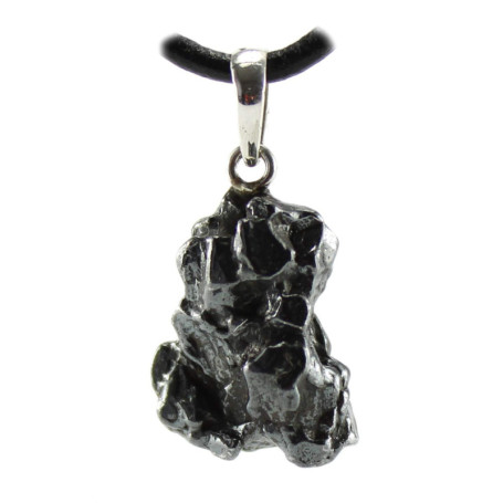 Budawi® Pendentif en forme d'étoile filante en forme de météorite - Œillet en argent 925 - Avec bracelet en cuir et certificat -
