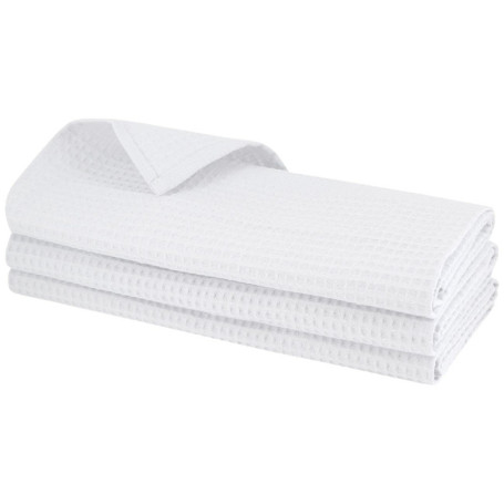 Lot de 3 torchons 100 % coton, structure nid d’abeille - Blanc