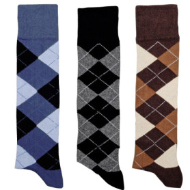krautwear® Lot de 3 paires de chaussettes d'équitation pour femme et homme - Motif à carreaux - Coton peigné à la main - Taille 