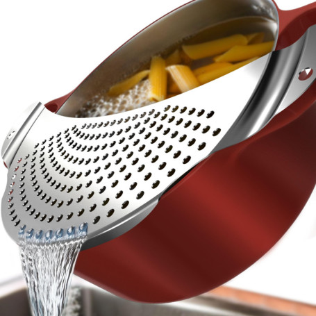 Menz Passoire pour Pâtes – Égouttoir en Acier Inoxydable, Convient aux Casseroles Jusqu'à 26 cm, Modèle Plat et Stable