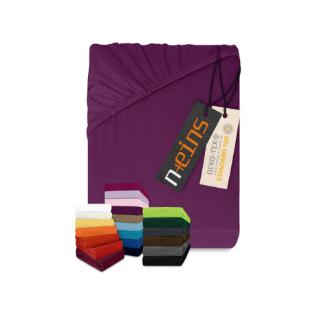 npluseins Drap-housse classique en jersey - Plusieurs couleurs et tailles - 100 % coton - 159.192 cm - 80-90 x 190 cm - Violet