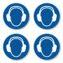 Utilisation de la protection auditive : M003 – DIN EN ISO 7010 / ASR A1.3 – Autocollants : Ø 10 cm, lot de 4