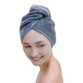 Carenesse Cheveux Turban tête Gris Anthracite avec Bouton 100% Coton, 24 x 70 cm, Serviette pour Cheveux, Chiffon Sec, Serviette