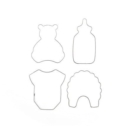 BekkiB 88499-Lot de 4 emporte-pièces « Baby » – Teddy, biberon, bavoir et body de bébé comme emporte-pièce pour fête prénatale