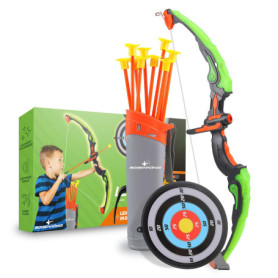 Bogenkönig Kit de tir à l'arc | Flèche et arc pour enfants avec flashs LED, 10 flèches à ventouse, 1 cible cible, 1 support de f