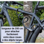 KOHLBURG antivol de 200 cm de long - refermable facilement sans clé - cadenas pour vélo avec fixation - antivol en spirale pour 