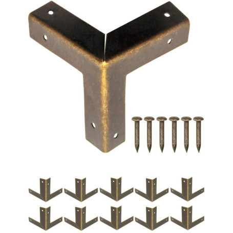 Fuxxer - Lot de 10 coins de meubles en métal antique, coins de protection des bords pour caisses et meubles - Style vintage en l