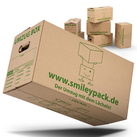 Smiley Pack - Lot de 20 Cartons de Déménagement Robustes - Extra Larges et Réutilisables - Charge Maximale : 40 kg - Avec Boîte 