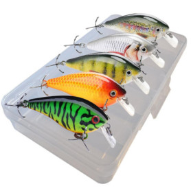 Crankbait Lot de 5 leurres pour brochet, perche et sandre, 13 g I 7,5 cm, flottants, dans différents décors, appâts pour brochet