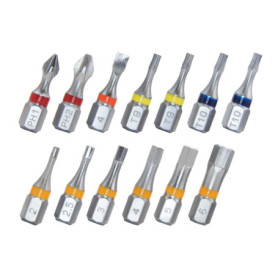 711L Lot de 13 embouts hexagonaux à code couleur 6,35 mm – 2 pièces Torx 9, 2 pièces de sécurité Torx 10 et autres 9 embouts – A