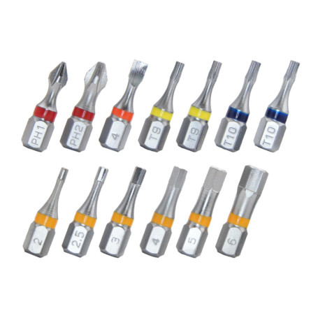 711L Lot de 13 embouts hexagonaux à code couleur 6,35 mm – 2 pièces Torx 9, 2 pièces de sécurité Torx 10 et autres 9 embouts – A