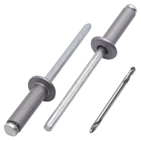 SKIR'CO Lot de 80 rivets aveugles peints, 4,0 x 14 mm, rivets pop en aluminium, foret inclus (gris aluminium RAL 9007)