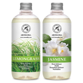 Recharge Diffuseurs de Parfum 2x500ml - аvec Arôme Lemongrass & Arôme de Jasmin - Parfum Frais et de Longue Durée - Aromathérapi