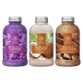 Sel de Bain Set Lavande & Coco & Bois de Santal 3х600g - Huile de Lavande Essentielle - Huile de Noix de Coco - Huile Essentiell