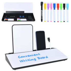 Hivexagon Tableau blanc de bureau avec 4 compartiments, emplacement pour téléphone et tablette + mini tableau blanc magnétique s