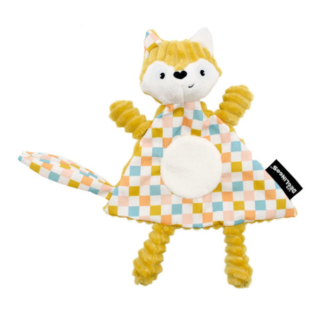 LES DEGLINGOS - Doudou Baby Cyranos Le Renard- Velours côtelé Ultra Doux - Idée Cadeau - Dès la Naissance - 28 cm - Jaune Moutar