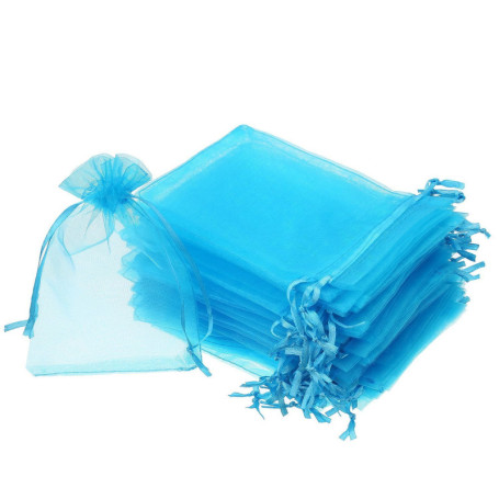 Wady - Lot de 100 sachets en organza avec cordon de serrage pour cadeaux, bijoux, fête de mariage, 7 x 9 cm, bleu d’eau