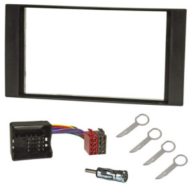 sound-way Kit Montage Autoradio, Cadre Façade 2 DIN, Cable Adaptateur Connecteur ISO, Adaptateur Antenne, Clés Démontage Compati