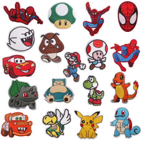 Patch Thermocollant Enfant 18pcs Ecusson Thermocollant Enfant Garcon Spiderman Patch Thermocollant Vetement pour T-Shirt Jeans V