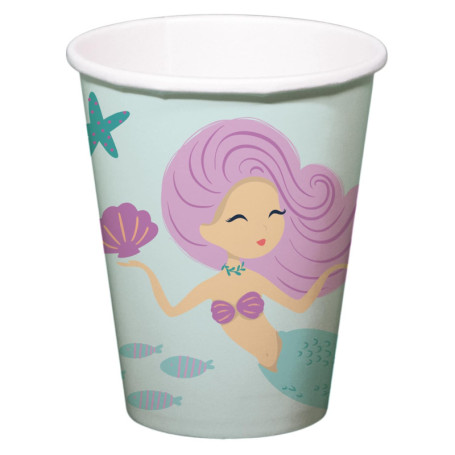 Folat Décoration d'anniversaire Bleue avec paillettes Irisé-Gobelets-Mermaid Magic-250 ml-8 pièces-Vaisselle Sirène Fille Prince