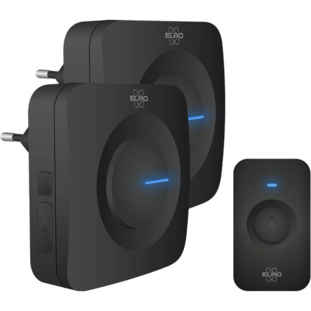 Sonnette sans Fil ELRO DB3000 avec 2 Récepteurs Plug-in, Étanche, 64 Mélodies, Portée 300m, Installation Facile, Noir