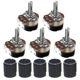 PENGLIN Lot de 5 potentiomètres rotatifs WH138 10 K Ohm avec interrupteur, 5 boutons en alliage noir