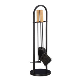 relaxdays 10028780 Ensemble serviteur de cheminée 4 pièces Accessoire Pelle Balai Support grattoir, Noir